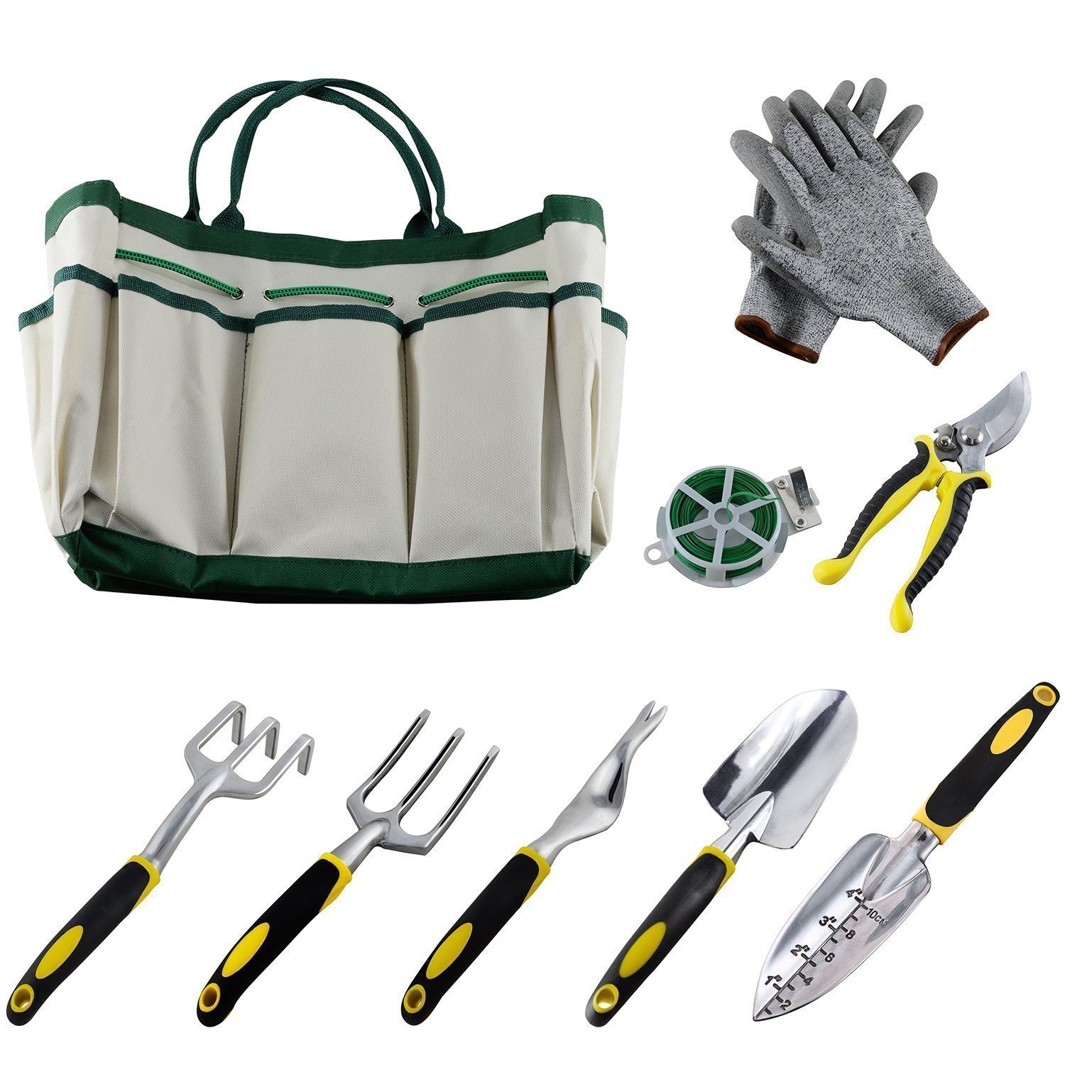JDM 9Pcs Garden Tool Sets-a Plant Rope,Soft Gloves,6 Ergonomic ...